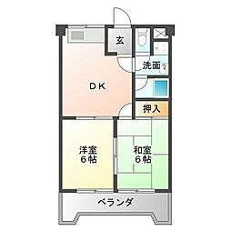 鳴神ビル 5階2DKの間取り