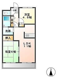 関東鉄道常総線 小絹駅 徒歩22分の賃貸アパート 2階2LDKの間取り