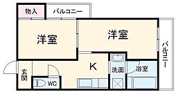 JR東海道本線 三河塩津駅 徒歩17分の賃貸マンション 2階2Kの間取り