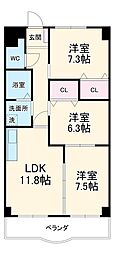 樽見鉄道 横屋駅 3.6kmの賃貸マンション 5階3LDKの間取り