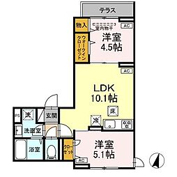 日暮里舎人ライナー 高野駅 徒歩9分の賃貸アパート 1階2LDKの間取り