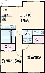 メゾンドール 201 2階2LDKの間取り