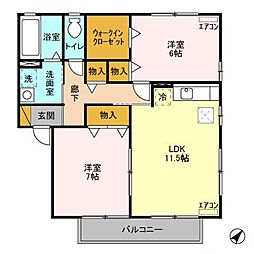 グランドゥールII　Ｃ 1階2LDKの間取り