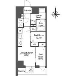 コンフォリア・リヴ西蒲田 10階2DKの間取り