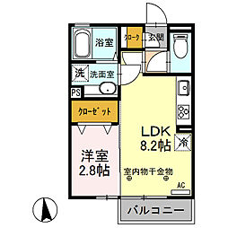 JR上越線 群馬総社駅 徒歩17分の賃貸アパート 2階1LDKの間取り