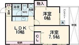 ＫＧマンション 2階2LDKの間取り