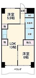 レジデンス岸野 2LDKの間取図画像