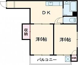 コーポウエダ 2階2DKの間取り