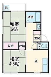 コーポ小川 1階2Kの間取り