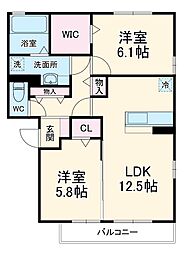 マリールタウンIII　Ａ棟 2階2LDKの間取り