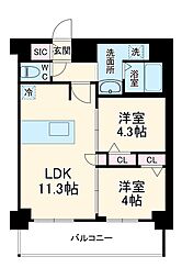 プレサンス名古屋菊井セルカ 11階2LDKの間取り