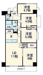 恒陽小田急相模原マンション 5階4LDKの間取り