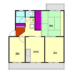 マンションひまわり 2階3DKの間取り