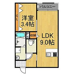 LECOCON蟹江II 1階1LDKの間取り