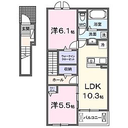 JR武豊線 半田駅 徒歩17分の賃貸アパート 2階2LDKの間取り