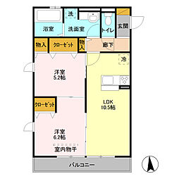 つくばエクスプレス 三郷中央駅 徒歩11分の賃貸アパート 2階2LDKの間取り