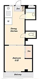 ハイムウチダ 1階1Kの間取り