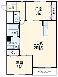 TI-DA横山 2階2LDKの間取り