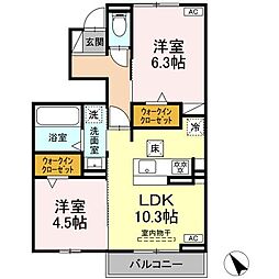 名鉄三河線 吉浜駅 徒歩13分の賃貸アパート 1階2LDKの間取り