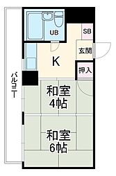 稲毛パレス 9階2Kの間取り
