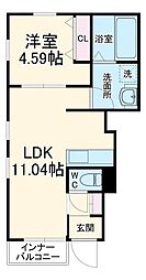 リーブルファイン下萱津山伏 1階1LDKの間取り