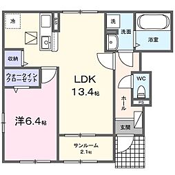 名鉄西尾線 西尾駅 バス22分 寺津ふれあいセンター下車 徒歩3分の賃貸アパート 1階1LDKの間取り