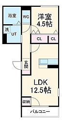 カナールＷ 3階1LDKの間取り