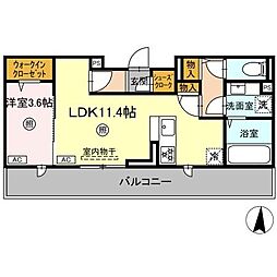 プライムヒル 3階1LDKの間取り