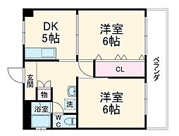 マルイチビル 4階2DKの間取り