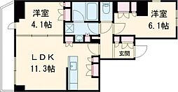 クレストコート上野 8階2LDKの間取り