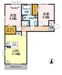 JR武蔵野線 越谷レイクタウン駅 徒歩12分の賃貸アパート 2階2LDKの間取り