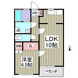 チェリーヒル 2階1LDKの間取り