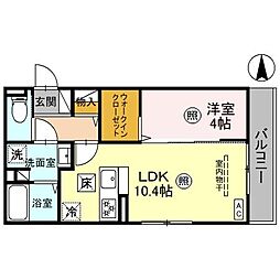 D-ROOM山田町 3階1LDKの間取り
