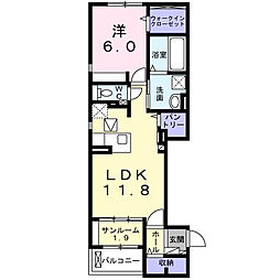 京王相模原線 稲城駅 徒歩19分の賃貸アパート 1階1LDKの間取り