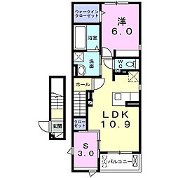 京王相模原線 稲城駅 徒歩19分の賃貸アパート 2階2LDKの間取り