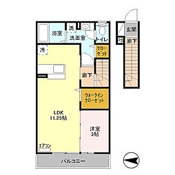 東武大師線 大師前駅 徒歩16分の賃貸アパート 2階1LDKの間取り