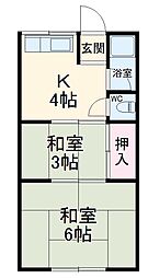 ますみ荘 2階2Kの間取り