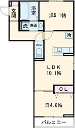 つくばエクスプレス 六町駅 徒歩9分の賃貸アパート 2階2LDKの間取り