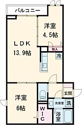 セレスティア六町II 2階2LDKの間取り