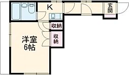 清水荘 1階1Kの間取り