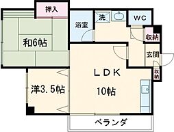 アーバンコート佐藤 3階2DKの間取り