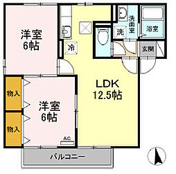 JR横浜線 橋本駅 バス13分 原宿下車 徒歩5分の賃貸アパート 1階2LDKの間取り