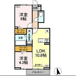 グランツII番館 2階2LDKの間取り