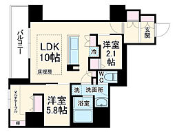 アーバネックス天満橋Ｆｒｏｎｔ 13階2LDKの間取り