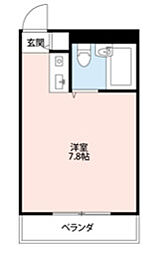 東急東横線 武蔵小杉駅 徒歩13分の賃貸マンション 2階ワンルームの間取り