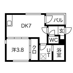 ハーモニーテラス六番 3階1DKの間取り