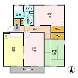 グランドソレイユ　D 2階3DKの間取り