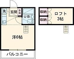 ロイヤルクレスト学園西 2階ワンルームの間取り