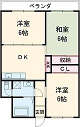 西鉄天神大牟田線 井尻駅 徒歩23分の賃貸マンション 2階3DKの間取り