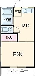 緑香荘 2-I 2階1DKの間取り
